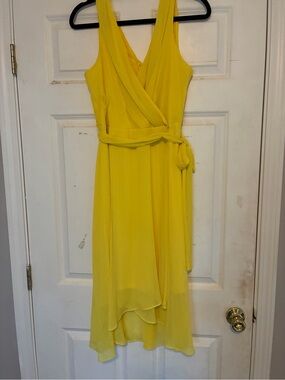 DKNY Yellow High-Low Wrap Dress